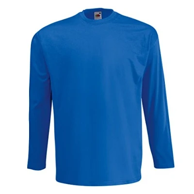 Image of Fruit of the Loom Men&#039;s Cotton Value Long Sleeve T Shirt Royal M
