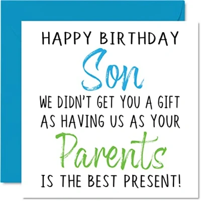 Image of Funny Birthday Cards for Son from Parents Happy No Gift Card Dad, Mum, Father, Mother, Sons Rude Banter Gifts, 145mm x Joke Humour Greeting Him