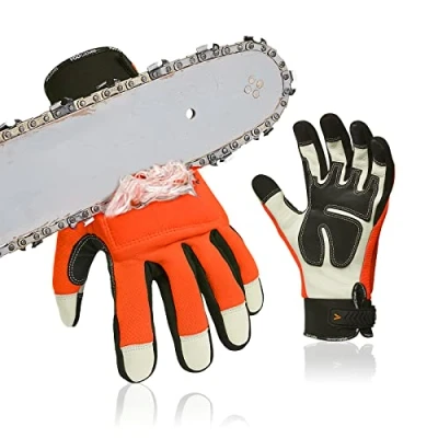 Image of Vgo... Chainsaw Gloves Touchscreen 12 Layer Protection on Both Hands in Cowhide, Forestry Work Utility