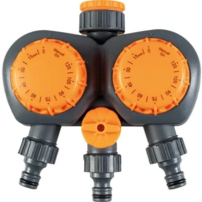 Image of Double Head Mechanical Sprinkler Timer 3 water outlets in total, 2 with timers and 1 without