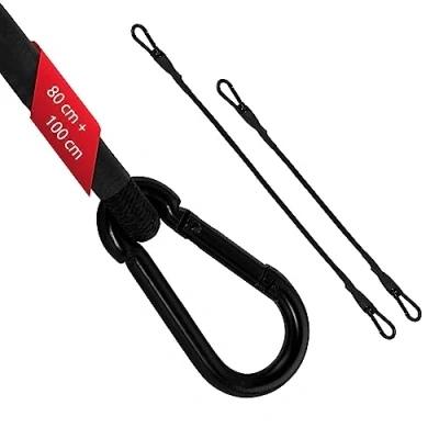 Image of ECENCE Bungee Cords with Carabiner Clips 2x Rubber Cords, Expanders Straps 1x 31.5inch + 39.37inch Tension Cord for Bicycles, Cars, Luggage, Transport Protection Black