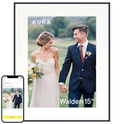 Image of Aura Walden 15&quot; WiFi Digital Picture Frame Wirecutter&#039;s Best for Gifting Send Photos from Your Phone Quick, Easy Setup in App Free Unlimited Storage Ink with White Mat