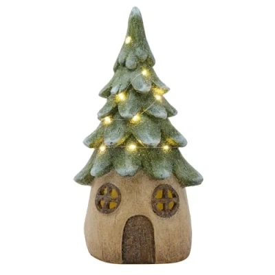 Image of The Seasonal Gift Co. Light Up LED Christmas Tree House Nordic Nights Xmas Homeware &amp; Gifting Green/Brown Home Decor Celebrating Noel, Winter Festive Present.