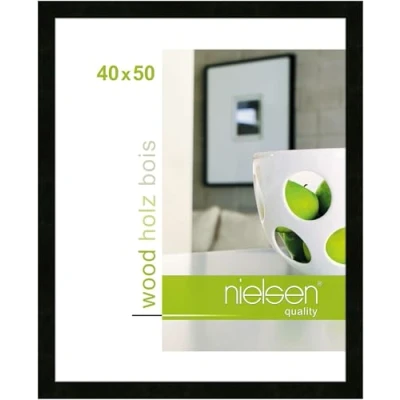 Image of nielsen Essential Photo Frame, 40x50cm Black Wooden Picture Frame with Protective Float Glass and Push Turn Clips