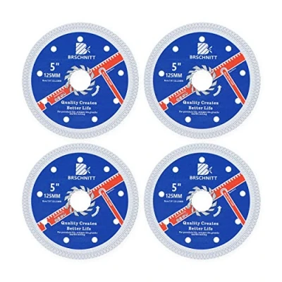 Image of Super Thin Diamond Porcelain Saw Blade with x Teeth,BRSCHNITT 4pcs 125mm Arbor 22.23mm Angle Grinder Cutting Disc for Dry/Wet Tile Ceramic Marble Granite