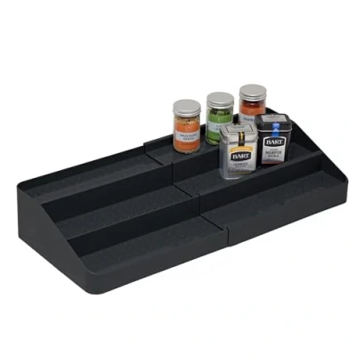 Image of simplywire Expandable 3 Tier Spice Rack Kitchen Cupboard Organizer Black
