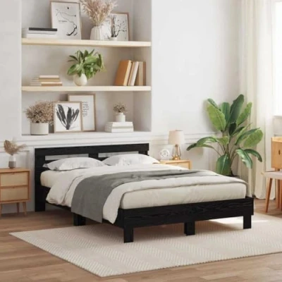 Image of vidaXL Black Oak Wooden Bed Frame 140 x 190 cm Durable
