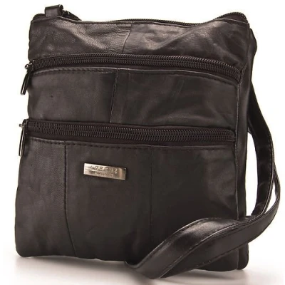 Image of Lorenz Womens Ladies Black Cow Hide Leather Twin Zipped Small Bag W02/3766 by Classyshades