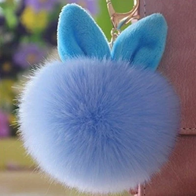 Image of Bluelans® Pom Keyring, Artificial Rabbit Fur Fluffy Keyring Balls Key Ring Cellphone Bag Charm Pendant Keychain (Blue)