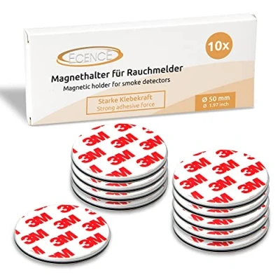 Image of ECENCE 10pcs Magnetic Smoke Detector Mount Adhesive Pads for Alarms Ø 50mm Fast &amp; Safe Mounting No Drilling Or Screws Fire Protection Installation Tool