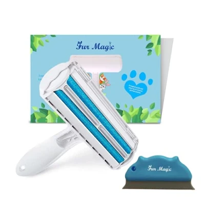 Image of Fur Magic Reusable Pet Hair Remover Roller &amp; Dog Cat Scraper Brush, Easy to Clean Lint Comb for Furniture, Sofa, Carpet and Bedding