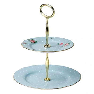 Image of Royal Albert Modern Vintage POLBLU25866 2 Tier Cake Stand, Polka Blue, Fine Bone China