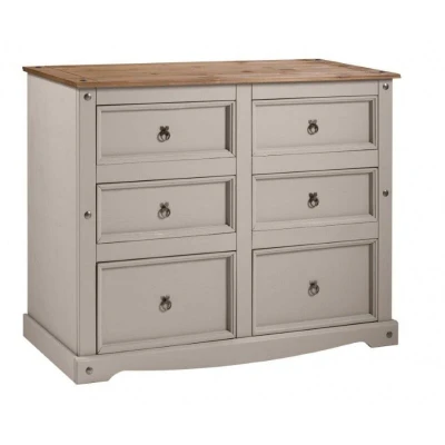 Image of Mercers Furniture Corona Grey Wax 6 Drawer Wide Chest Sideboard