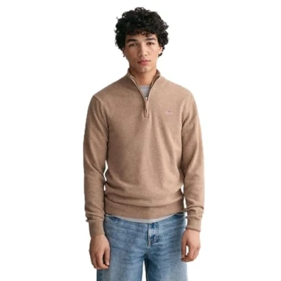 Image of Gant Halfzip Wool Sweater Logo Beige size 3XL