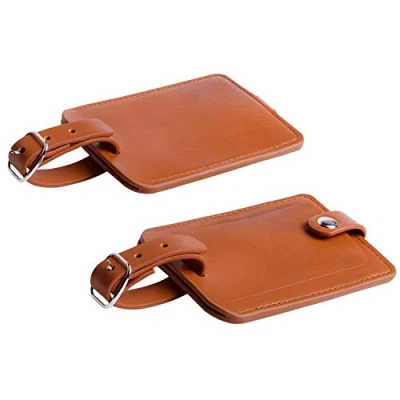 Image of Luggage Bag Tags Leather Travel ID Labels Suitcase Name with Snap, Brown 2 Pack