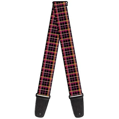 Image of Buckle Down Guitar Strap Wire Grid Black Orange Purple 2 Inches Wide