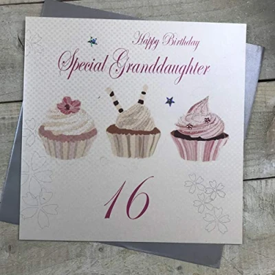 Image of WHITE COTTON CARDS Large Happy Special Granddaughter 16, Cupcakes Handmade 16th Birthday Card, XPD16GD