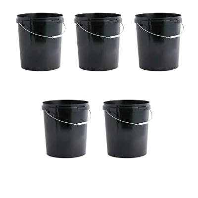Image of Invopak 5 x 25 Litre Food Grade Plastic Bucket with Lid and Wire Handle, Black, Airtight, Recyclable &amp; BPA Free