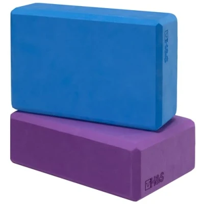 Image of H&amp;S 2 x Yoga Block High Density EVA Foam Brick Eco Friendly Purple Blue Pilates Pillow, Meditation Cushions Equipment Exercise