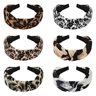 Image of Belle Vous Leopard Print Headbands for Women&#039;s Hair (6 Pack) Ladies Bands in 6 Designs Knot Headband/Head Adult Women Bandanas &amp; Girls