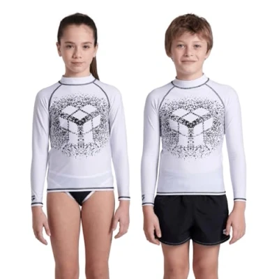 Image of Arena Boys Unisex Jr Rash Vest L/S Graphic Top, White Black, 62 EU