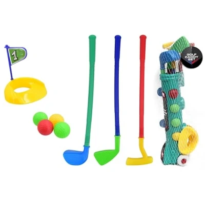Image of Kids Toy Golf Set Caddy with Clubs, Bag, Balls, and Holes, Children&#039;s Summer Garden Toys