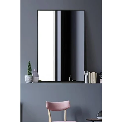 Image of MirrorOutlet The Artus Black Modern Aluminium Edged Wall Mirror 35&quot; X 24&quot; (90CM 60CM) Silver Glass