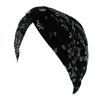 Image of Topkids Accessories Hair Turban Head Wrap, Sleep Cap, Scarf, Towel, Chemo Headwear for Women UK, Silk Wrap Sleeping (Paisley Print Black)