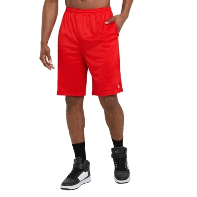 Image of Champion Men&#039;s Long Mesh With Pockets athletic shorts, Crimson, S UK