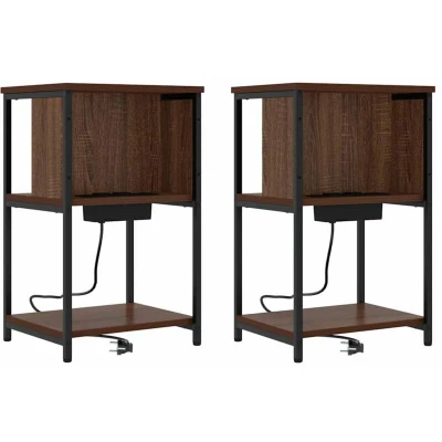 Image of vidaXL Bedside Cabinet 2 pcs Brown oak 38 x 31 61 cm Engineered wood
