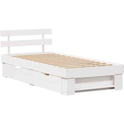 Image of with Drawer Headboard Storage White 90 x 200 cm Solid pine wood Vidaxl