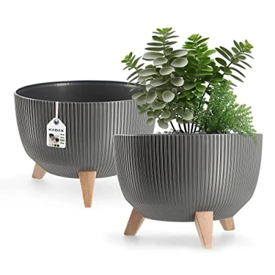 Image of KADAX Elevated Plant Pot, Large Plastic Planter with Legs for Indoor and Outdoor Use, Durable Round Houseplants (⌀ 33 cm, Graphite)