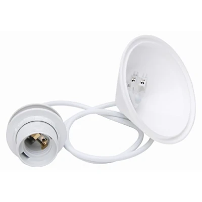 Image of Kopp Cord Pendant for Lampshades, 11 cm Ceiling Canopy with Strain Relief and Approx. 216901045 55 Cable H03VV F2 x 0.75 mm2 ISO E27 Socket Umbrella Support Ring White