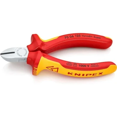 Image of Knipex Diagonal Cutter chrome plated, insulated with multi component grips, VDE tested 125 mm 70 06