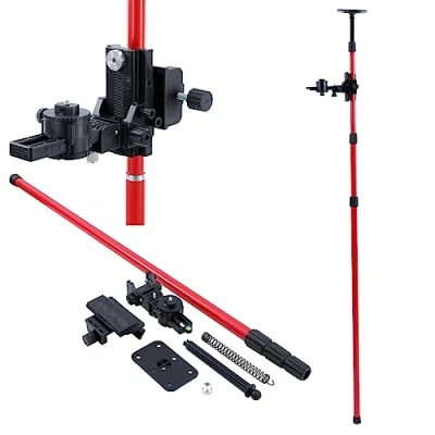 Image of TOPWAY Laser Level Telescopic Pole 115 350 cm High Carbon Steel Extendable Floor to Ceiling Rod with Holder and Nylon Bag, for Rotary Cross Line Lasers Fast Flexible Positioning