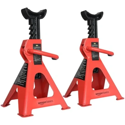 Image of Amazon Basics Steel Jack Stands, 2.7 Ton Capacity 1 Pair, Black and Red