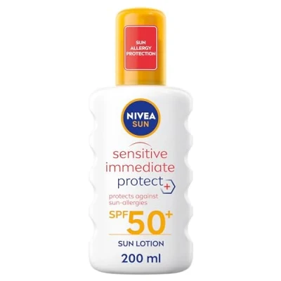 Image of NIVEA Sun Sensitive Allergy Immediate Protect Spray SPF 50+ (200ml), Cream for Skin, Protection Factor 50+, Water Resistant Sunscreen
