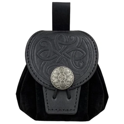 Image of HiiFeuer Medieval Embossed Faux Leather Belt Pouch, Retro Renaissance Portable Bag Coin Purse Dice for LARP Ren Faire(Black B)
