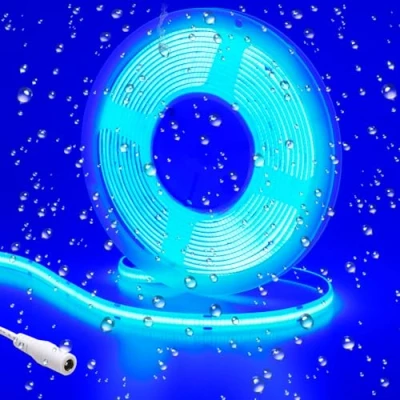 Image of GOMING 16.4ft(5M) DC 24V Blue COB LED Strip Light IP65 Waterproof 2400LEDs Uniform Glow Dotless Flexible Tape Lights for DIY Garden Backyard Hallways Stairs Decoration(No Power Supply)
