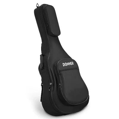 Image of Donner Full Size Acoustic Guitar Gig Bag Backpack for 40 41 inch, 10mm Sponge Pad, Soft Case Cover, 600D Nylon Oxford Waterproof Nonwovens Interior, Two Pockets Black