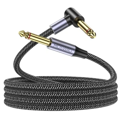 Image of MOSWAG 1/4 Electric Instrument Cable, guitar Cord, Right Angle 6.35mm Angled Mono Jack TS Cable Compatible Bass Guitar, Electric, Bass, Amplifier (32Ft)
