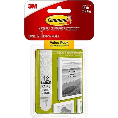 Image of Command Picture &amp; Frame Hanging Strips Value Pack, Large, White 12 Pairs (24 Strips) Damage Free For Pictures, Frames, Mirrors, Wall décor and Signs
