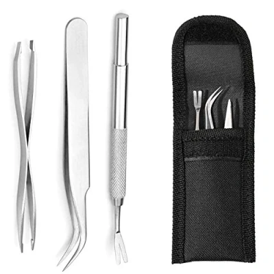 Image of EasyULT 3PCS Tick Remover Tool Set, Removal Tool, Stainless Steel Remover, Hook Kit Included Tweezers+ Shovel, for Animals, Humans, Dogs, Cats