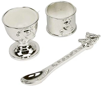 Image of Silver Plated Egg Cup, Spoon and Napkin Ring