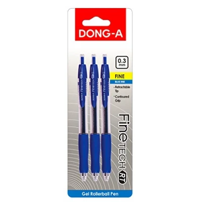 Image of DONG A Fine Tech RT, Gel Ink Roller Ball Pens, 0.3mm, Retractable (3 Pack, Blue)