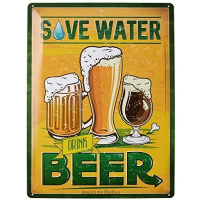 Image of Dodino 30 x 40 cm Tin Signs Save Water Drink Beer, Decorative Home Accessory, Beer Sign, Metal Sign for All Bar Counter or Pub Owners