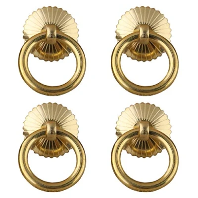 Image of Tiazza 4Pcs Chinese Style Antique Brass Ring Pull Handle Kitchen Cabinets Wardrobe Drawer Furniture Hardware Retro Small (Gold)