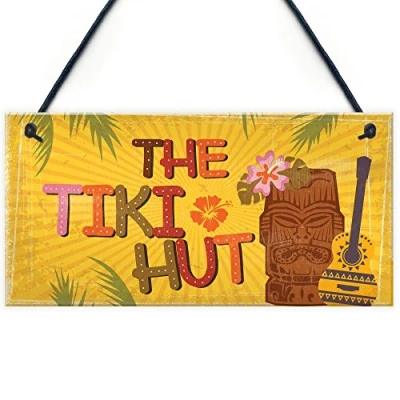 Image of RED OCEAN Tiki Hut Hanging Home Bar Pub Kitchen Plaque Alcohol Cocktails Welcome Sign Friend Gift