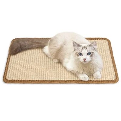 Image of FUKUMARU Cat Scratcher Mat, 30 x 50 cm Natural Sisal Scratch Mats, Horizontal Floor Scratching Pad Rug, Protect Carpets and Sofas Beige