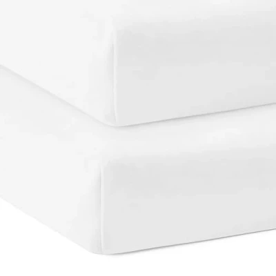 Image of Bloomsbury Mill Cot Bed Sheets Fitted for Toddler &amp; Baby 140x70cm Pack of 2 Organic Cotton Mattress Plain White